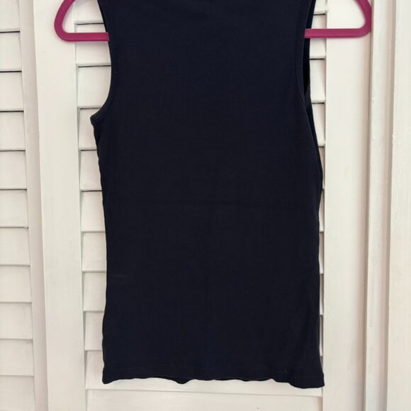Lauren Ralph Lauren Navy Stretched Cotton Ribbed Tank Top, Size M - Picture 6 of 7